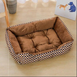 Produktbild von Bett für Hunde, Katzen, Haustier, quadratisch, Plüsch, Zwinger, mittelgroße und kleine Hunde, Schlafsofa, Kissen, beruhigendes Hundebett, Haus, Heimtierbedarf, Zubehör M (55X40CM)