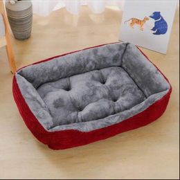 Produktbild von Bett für Hunde, Katzen, Haustier, quadratisch, Plüsch, Zwinger, mittelgroße und kleine Hunde, Schlafsofa, Kissen, beruhigendes Hundebett, Haus, Heimtierbedarf, Zubehör M (55X40CM) wein rot