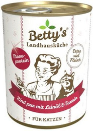 Produktbild von Betty's Landhausküche Katzenfutter Rind pur mit Leinöl - 6 x 400 g