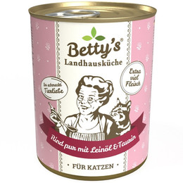 Produktbild von Betty's Landhausküche Katzenfutter Rind pur mit Leinöl - 6 x 400 g