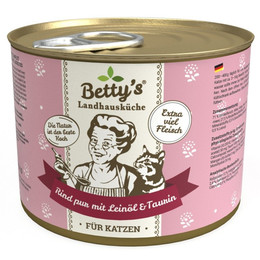 Produktbild von Betty's Landhausküche Katzenfutter Rind pur mit Leinöl - 6 x 200 g