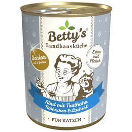Produktbild von Betty's Landhausküche Katzenfutter Senior Rind mit Truthahn, Möhrchen & Lachsöl - 6 x 400 g