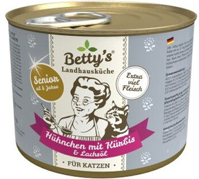 Produktbild von Betty's Landhausküche Senior Katze Hühnchen mit Kürbis & Lachsöl - 6 x 200 g