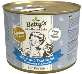 Produktbild von Betty's Landhausküche Senior Katze Rind mit Truthahn, Möhrchen & Lachsöl - 6 x 200 g