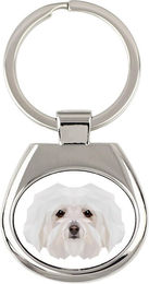 Produktbild von Bichon Bolognese Geometrischer Schlüsselanhänger mit Foto und Schriftzug Art-Dog weiß