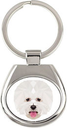 Produktbild von Bichon Frise geometrischer Schlüsselanhänger mit Foto und Aufschrift Art-Dog weiß