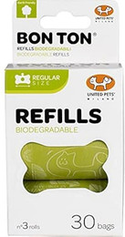 Produktbild von Biologisch abbaubare Hundekotbeutel - UNITED PETS - Bon Ton Regular - Nachfüllpackung grün - Ultra-reißfest - 30 Beutel