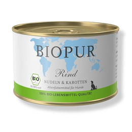 Produktbild von Biopur Bio Nassfutter für Hunde Rind, Nudeln & Karotten - 12 x 400 g