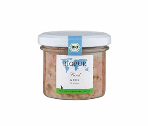 Produktbild von Biopur Katzenfutter  Rind, Reis Bio-im GLAS - 100g