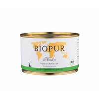 Produktbild von BIOPUR Nassfutter Bio Huhn, Reis & Karotten für Senioren - 3 x 400 g