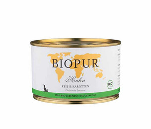 Produktbild von BIOPUR Nassfutter für Hund Bio Huhn, Reis & Karotten-Senioren 400g - 400g