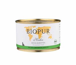 Produktbild von Biopur Nassfutter für Hund Huhn, Reis und Karotten