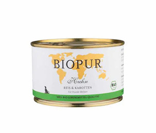 Produktbild von BIOPUR Nassfutter für Hunde Bio Huhn, Reis & Karotten-Welpen - Sparpaket: 12 x 400g