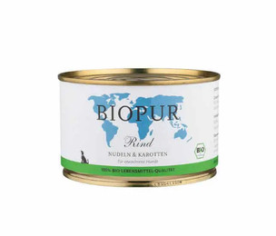 Produktbild von Biopur Nassfutter für Hunde Bio Rind Nudeln und Karotten 400g - 400g