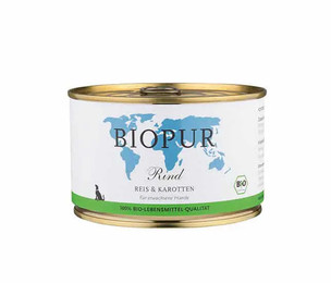 Produktbild von BIOPUR Nassfutter für Hunde Bio Rind, Reis & Karotten - 200g