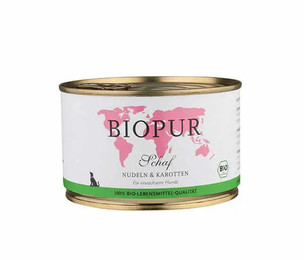 Produktbild von BIOPUR Nassfutter für Hunde Bio Schaf, Nudeln und Karotten - 12 x 400 g