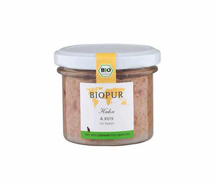 Produktbild von BIOPUR Nassfutter für Katzen Bio Huhn & Reis - 12 x 100 g