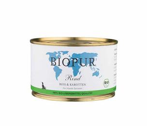 Produktbild von BIOPUR Nassfutter für Senioren Hunde Bio Rind, Reis und Karotten - Sparpaket: 3 x 400g