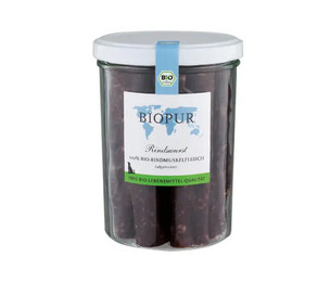 Produktbild von Biopurn Snack für Hund Bio Rind-Leckerli am Stück im Glas 180g - Sparpaket: 2 x 180g