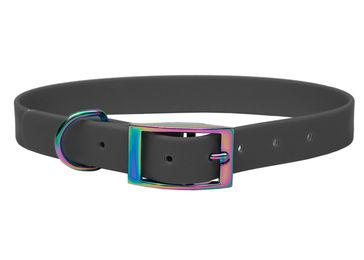 Produktbild von Biothane Halsband Grau M (33-40cm) / Regenbogen