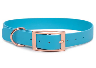 Produktbild von Biothane Halsband Light Blue - S (25-33cm) rosegold