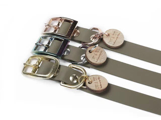 Produktbild von Biothane Halsband Olive - Gold S (25-33cm)