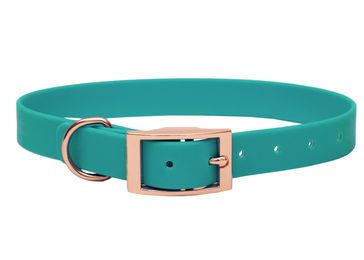 Produktbild von Biothane Halsband Türkis L (39-49cm) / Rosegold