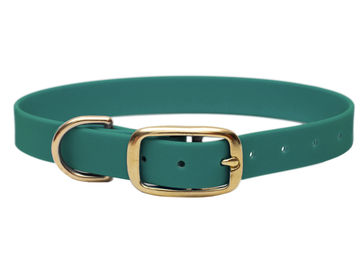 Produktbild von Biothane Halsband Waldgrün S (25-33cm) / Gold