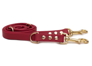 Produktbild von Biothaneleine Bordeaux - 25mm - 2m verstellbar mit goldenem  Bolzenkarabiner