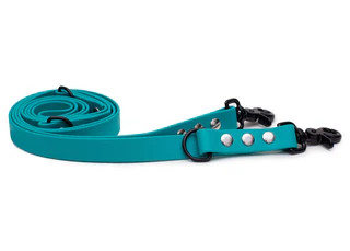 Produktbild von Biothaneleine Türkis - 20mm - 2m verstellbar mit schwarzem Scherenkarabiner