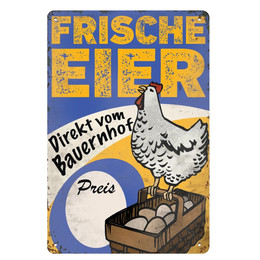 Produktbild von Blechschild Vintage - Hühner "FRISCHE EIER"