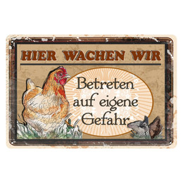 Produktbild von Blechschild Vintage - Hühner "HIER WACHEN WIR"