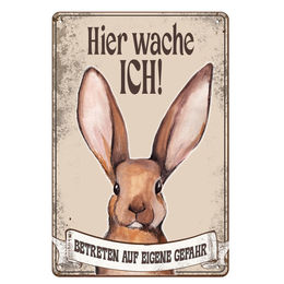 Produktbild von Blechschild Vintage - Kaninchen "HIER WACHE ICH"