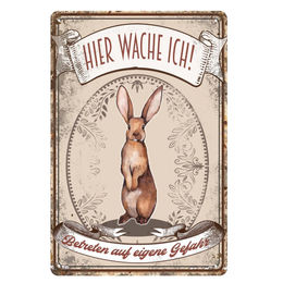 Produktbild von Blechschild Vintage - Kaninchen "HIER WACHE ICH - II"