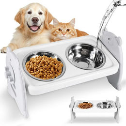 Produktbild von BlingBin Futternapf Erhöhter Hundenapf, Hunde-Futterstation, mit 2 Edelstahl-Futternäpfe, Edelstahl, 3-stufig verstellbar, für kleine Hunde & Katzen,erhöhter Futterspender