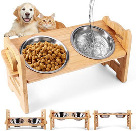 Produktbild von BlingBin Futternapf Hundenapf Erhöht, verstellbare Haustier-Futterschale aus Bambus, Edelstahl, Hundenapfständer mit 2 Edelstahlnäpfen, Einzeln Erhöhte Hundebar