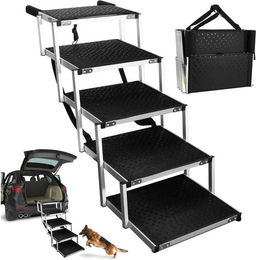 BlingBin Haustiertreppe Hundetreppe Auto, Hunderampe Auto klappbar mit Hundeliftgeschirr (1er Set, 1-St., 5 Stufen), 5 Stufen Zusammenklappbare Rampe für Auto und SUV, Aluminium-Treppe – Bild 1 von 5