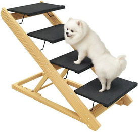 Produktbild von BlingBin Haustiertreppe Hundetreppe, Hunderampe, höhenverstellbar (Tiertreppe, 1-St., 1tlg), rutschfest, faltbar, 83x40x62,5 cm, Holz/Weiß
