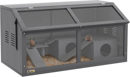 Produktbild von BlingBin Kleintierstall Hamsterkäfig Kleintierkäfig Nagerkäfig mit Hängebrücke, Leitern, Hütte, Kleintierkäfig aus Holz mit Oberer Tür, für Zwerghamster