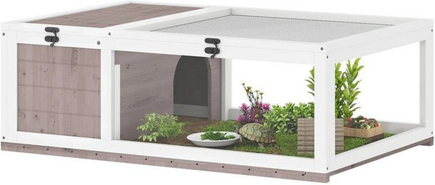 Produktbild von BlingBin Kleintierstall Schildkrötenhaus aus Holz, Schildkrötengehege mit Haupthäusern, aufklappbare Oberseite, Outdoor-Reptilienkäfig, Terrarium