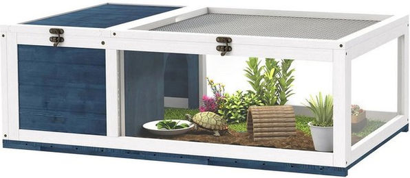 BlingBin Kleintierstall Schildkrötenhaus aus Holz, Schildkrötengehege mit Haupthäusern, aufklappbare Oberseite, Outdoor-Reptilienkäfig, Terrarium – Bild 1 von 5