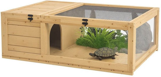 Produktbild von BlingBin Kleintierstall Schildkrötenhaus aus Holz, Schildkrötengehege mit Haupthäusern, aufklappbare Oberseite, Outdoor-Reptilienkäfig, Terrarium