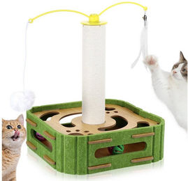 Produktbild von BlingBin Kratzbaum Kratzsäule mit interaktivem Katzenspielzeug,Filzspielbox und Sisalturm, Katzenkratzbaum zum Kratzen, Jagen, Spielen und zum Schutz von Möbeln