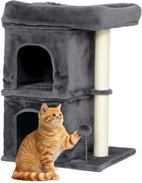 Produktbild von BlingBin Kratzbaum mit Große Liegefläche, 2 Höhlen, Sisal-Kratzstamm, Spielball, Katzenkratzbaum Katzenbaum 66 cm hoch für kleinen Wohnraum