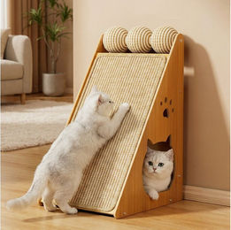 BlingBin Kratzbrett Vielseitiges Katzen Kratzbrett aus massivem Buchenholz mit Sisalstamm, (1er Set, 1-tlg., 29L x 37B x 57H cm), Kratzpappe für Katzen, ideal als Kratzbrett Wand oder Kratzmöbel Katze – Bild 1 von 5