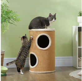 Produktbild von BlingBin Kratztonne Katzenbaum, (1-tlg., mit viel Platz,Plüschbezug,Sisal-Oberfläche), Φ35x60Hcm,Braun-Beige,10 kg