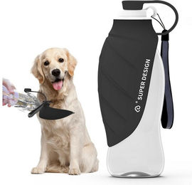 BlingBin Reisenapf Wasserflasche Reise Tragbar Für Hund, Deckel Als Trinknapf Verwendbar, Silikon, Hund Trinkflasche In Silikon Für Outdoor 580ml (Grau) – Bild 1 von 5