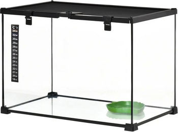 BlingBin Terrarium Für Reptilien Reptile Fütterungsbox Glasterrarium Amphibien, Spinnentiere mit Thermometer Reptilien Zuchtbox Metall Schwarz – Bild 1 von 5