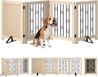 Produktbild von BlingBin Tierabsperrgitter Freistehendes Schutzgitter, Faltbares Hundegitter mit 2 Stützfüßen, HxB: 70 x 205 cm, Abschließbarer Tür, Haustiergitter für Kamin, Tür