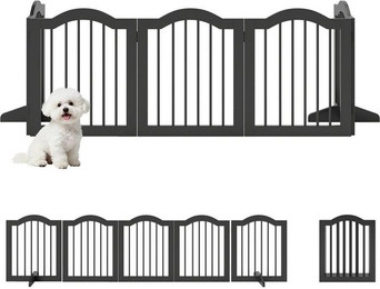 Produktbild von BlingBin Tierabsperrgitter Hund Freistehendes Schutzgitter mit Füßen 261,5 x 61 cm Hundegitter, Klappbar Treppengitter für Treppen, Türen, Küche, Flur
